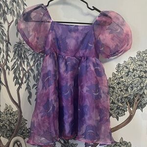 Girls Gengar Pokemon Purple Puff-Sleeve Dress, sz 8, NWOT